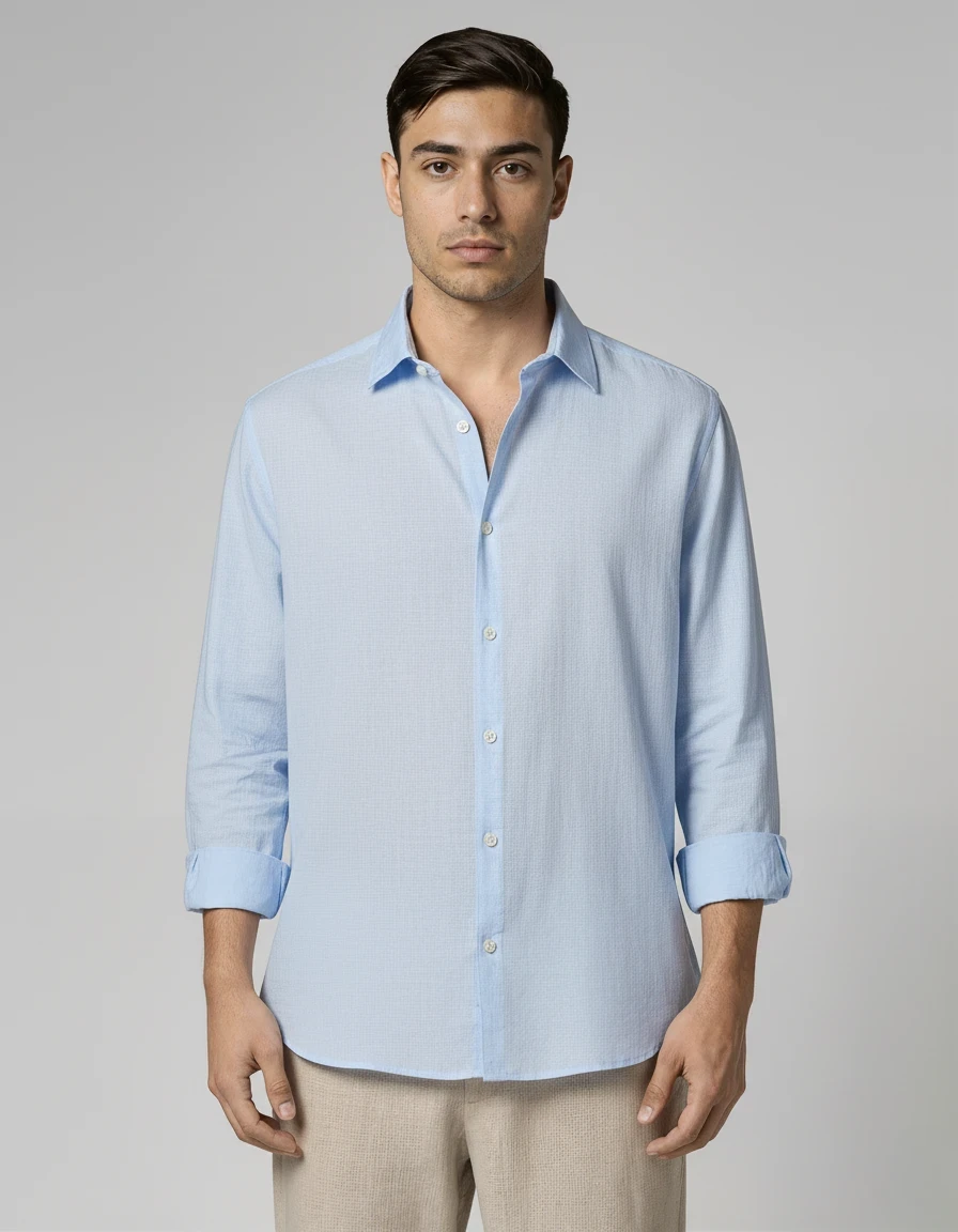 Men's Light-Blue Linen Shirt
